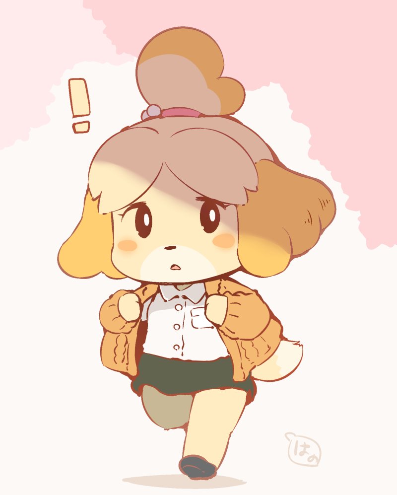 isabelle (animal crossing) 1girl topknot solo furry female furry dog girl skirt  illustration images