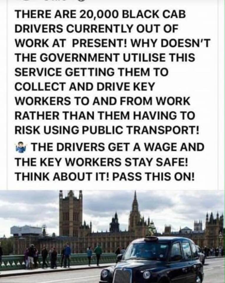 <a href="/MidwifeSpillane/">Emma Spillane 🌈</a> <a href="/BorisJohnson/">Boris Johnson</a> <a href="/10DowningStreet/">UK Prime Minister</a> They are many many cases where transfers to hospital are not genuine emergencies. What about utilising the black cab services in these instances? 

Use hotels as midwifery units to keep healthy women and babies away from the infected premises.