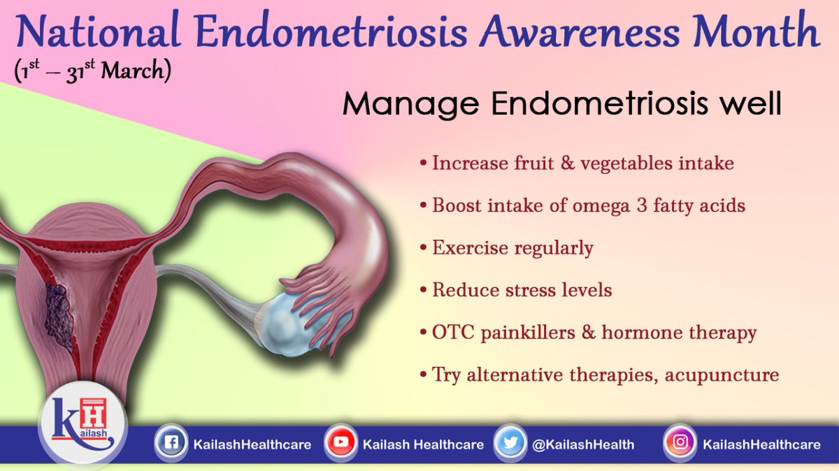 KailashHealth's tweet photo. Endometriosis is a painful yet manageable problem. Know these essential tips.

#Endometriosis #ReproductiveProblem #OvarianDisease #OmegaFattyAcids #Gynaecologist https://t.co/PCDf4nPPPM