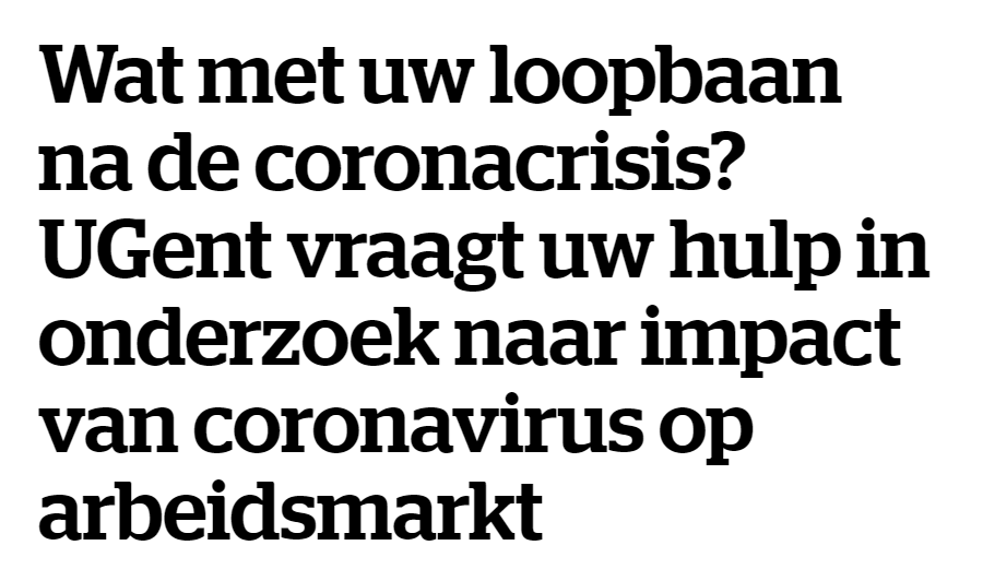Wat denkt u dat de huidige gezondheidscrisis zal betekenen voor uw carrière? Met een grootschalige enquête willen we het beleid informeren over angsten en opportuniteiten. Meedoen (en delen) kan tot maandag! bit.ly/2Jffs8s