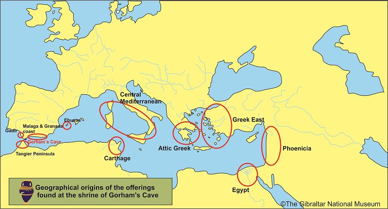 GibraltarMuseum's tweet photo. @GorhamsCave This same style of jar has also been documented at the '#Tophet' in #Carthage, serving as funeral urns for infants in these sacred cemeteries consecrated to the #Phoenician gods '#Tanit' and '#Baal'.
Map of the origins of the offerings found at the shrine of @GorhamsCave 👇🏽 https://t.co/F8WOGDYBN0