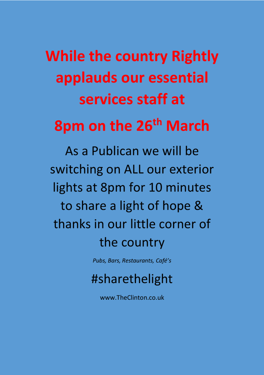 daledearden's tweet photo. Tag All pubs, Bars restaurants
#sharethelight #pubs #bars #restaurants #NHSThankYou #NHS #essentialwork #EssentialWorkers https://t.co/u7XbsA3WpK