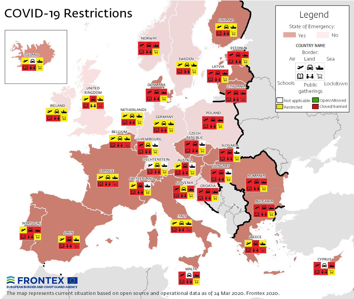 Frontex On Twitter Our Analysts Have Come Up With A Very Useful Map To Track The Temporary Restrictions Put In Place Throughout The Eu Schengen Area And The Uk To Deal With