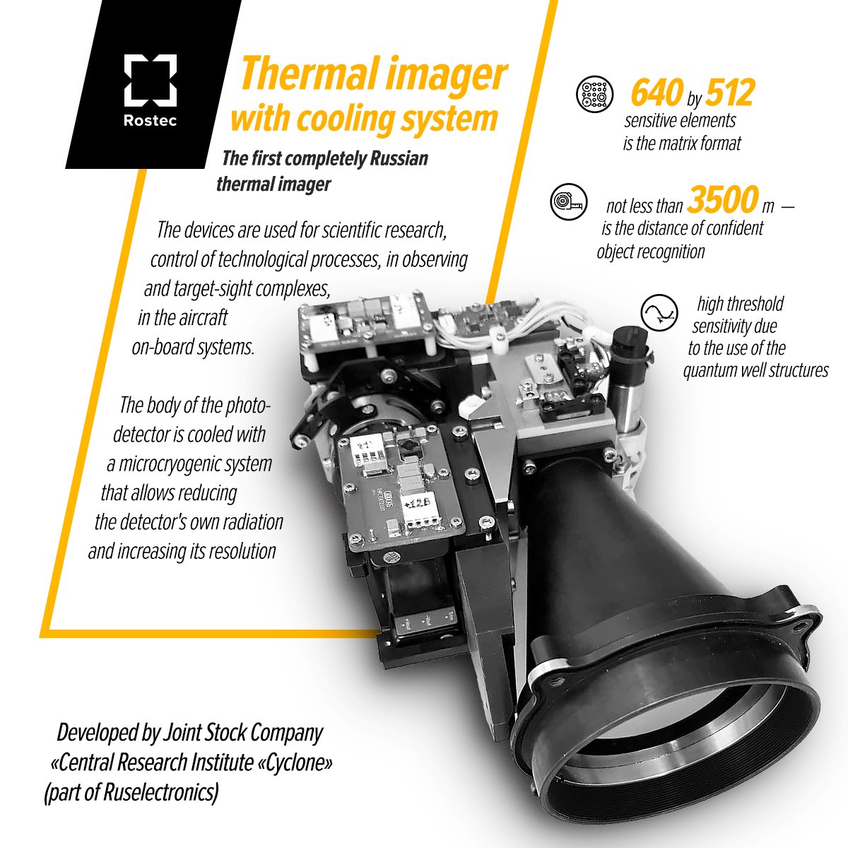 Rostec_Russia's tweet photo. #Ruselectronics has created the first cooled thermal imager based on the Russian element base. It provides higher accuracy than uncooled devices.
Read more about the invention in our infographic: https://t.co/DxtIUg0VKf