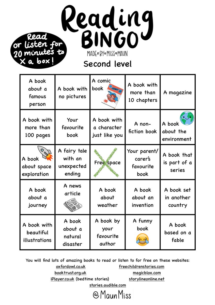 🌟Home Learning Resource🌟 
📚Reading Bingo 📚 I made these to encourage reading for enjoyment at home. Please share! #HomeschoolinguK #homeschooling #homelearning #StayHomeSaveLives @litforalllb