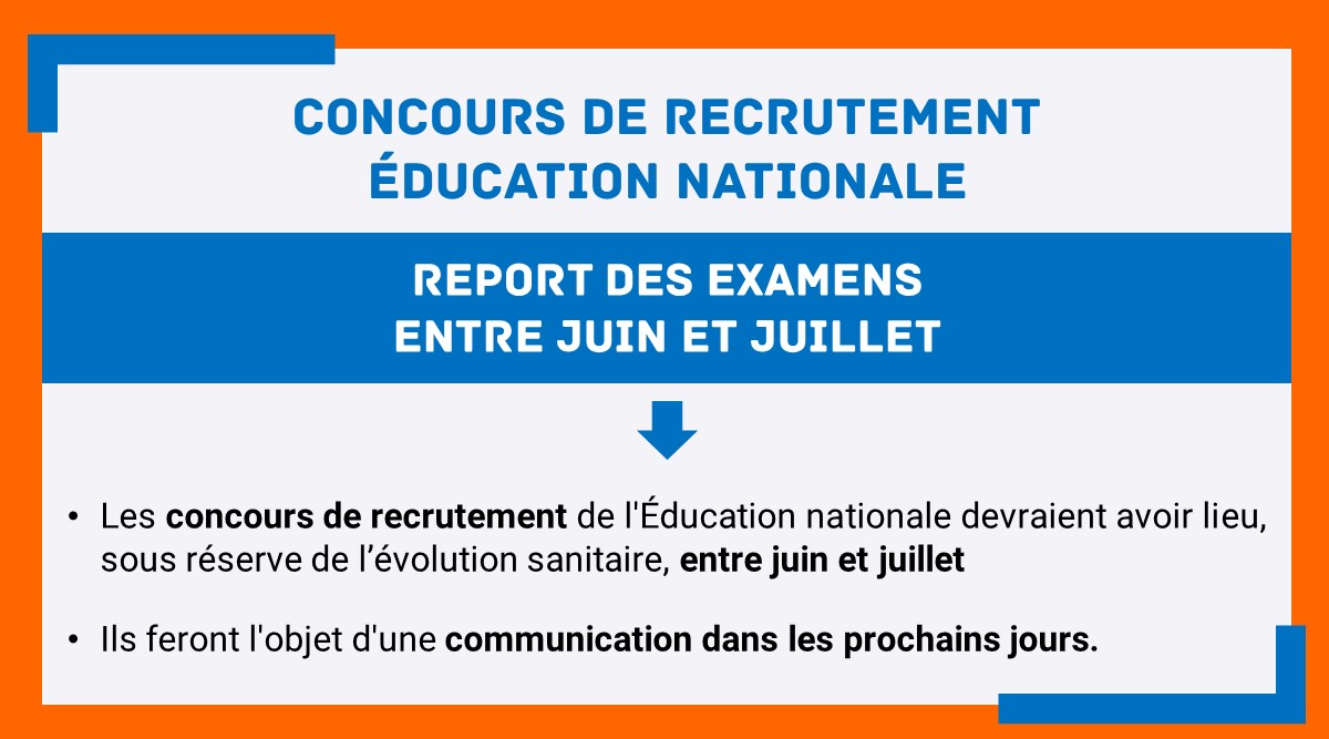 AcAmiens's tweet photo. Vous êtes concerné par les concours et examens nationaux cette année, prenez connaissance des reports et modifications prévues par le @gouvernementFR #postbac #postprepa #paces @EducationFrance @parcoursup_info @sup_recherche @VieLyceenne https://t.co/9Q5WAFt87E