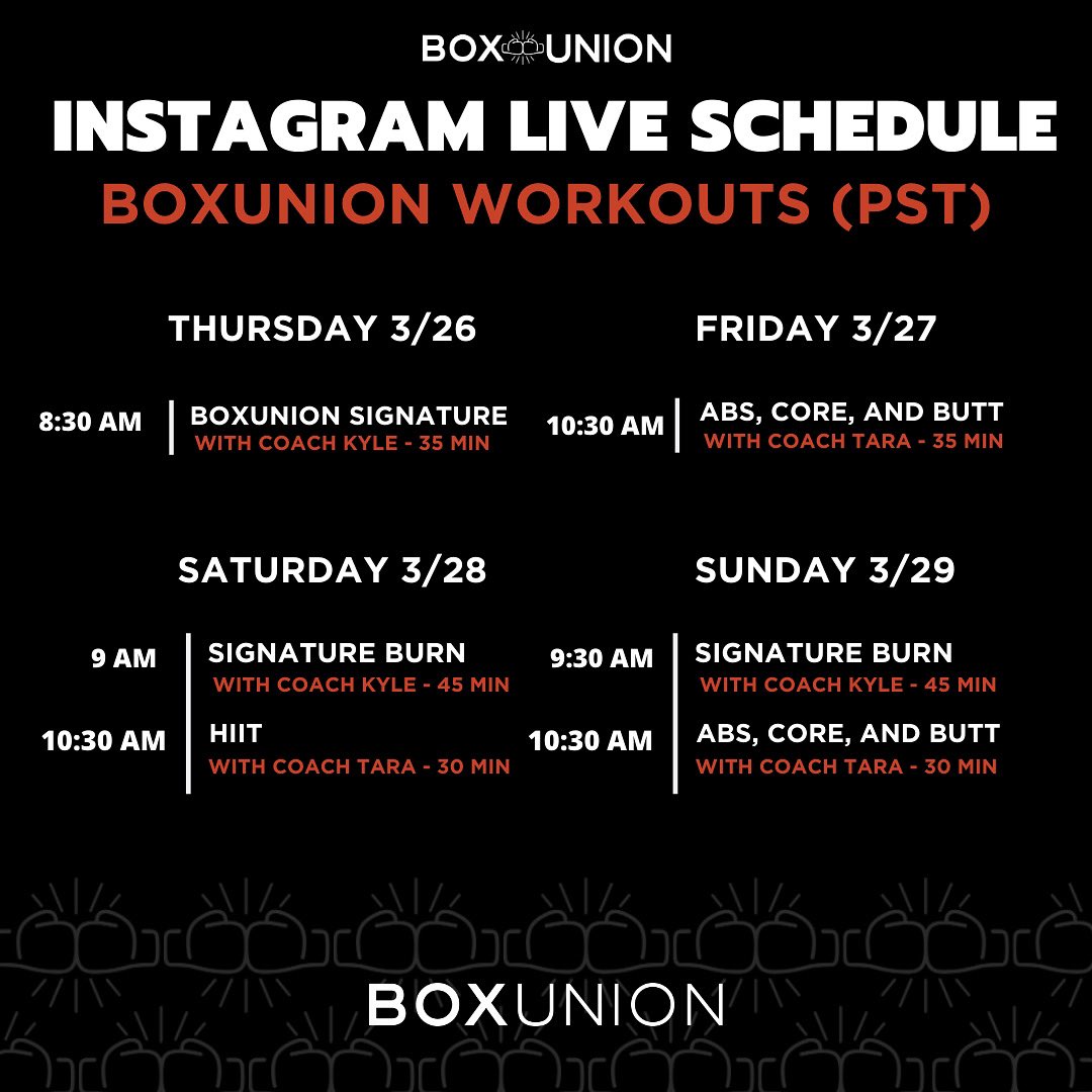 BoxUnionStudio's tweet photo. Who’s ready to finish this week STRONG!? Let’s do this fam! 🔥💥 #AtHomeWithBU #BoxUnion https://t.co/VyGSErqMhf
