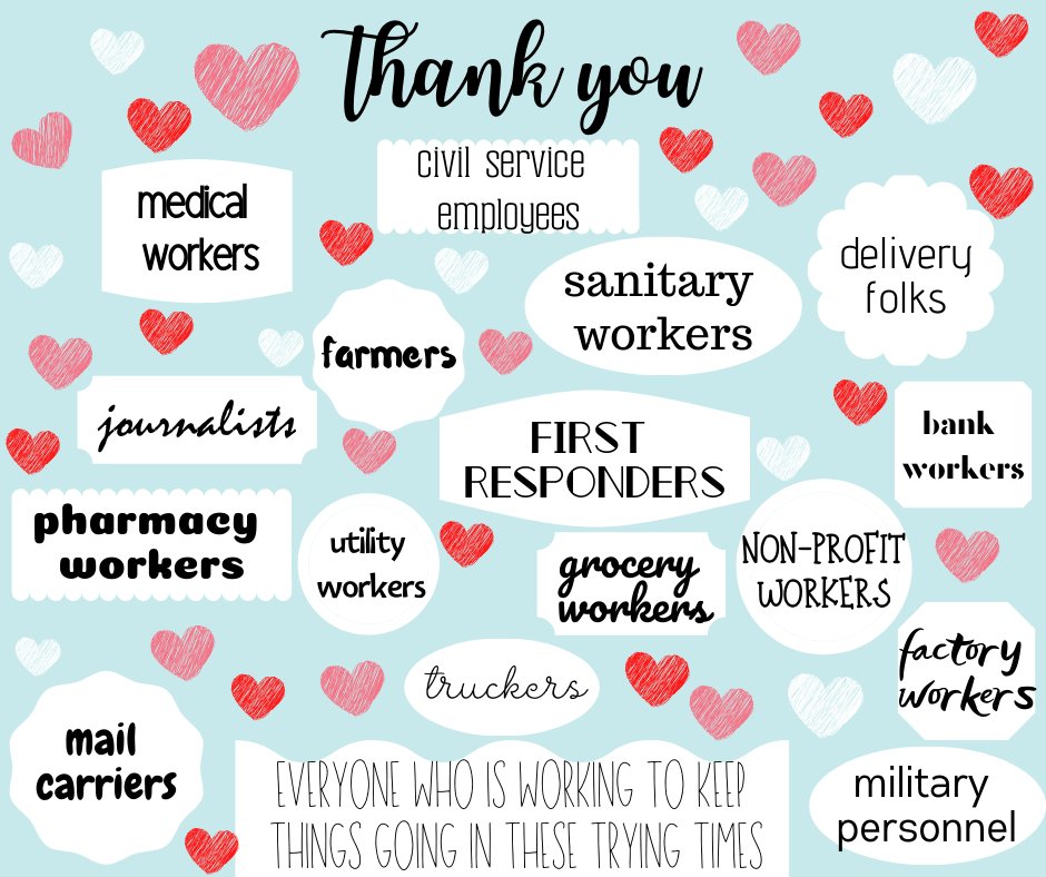 Thank you so very much to all of those continuing to provide services to others during these trying times. We have so much respect for all of you. Thank you 🥰

#ThankfulThursday