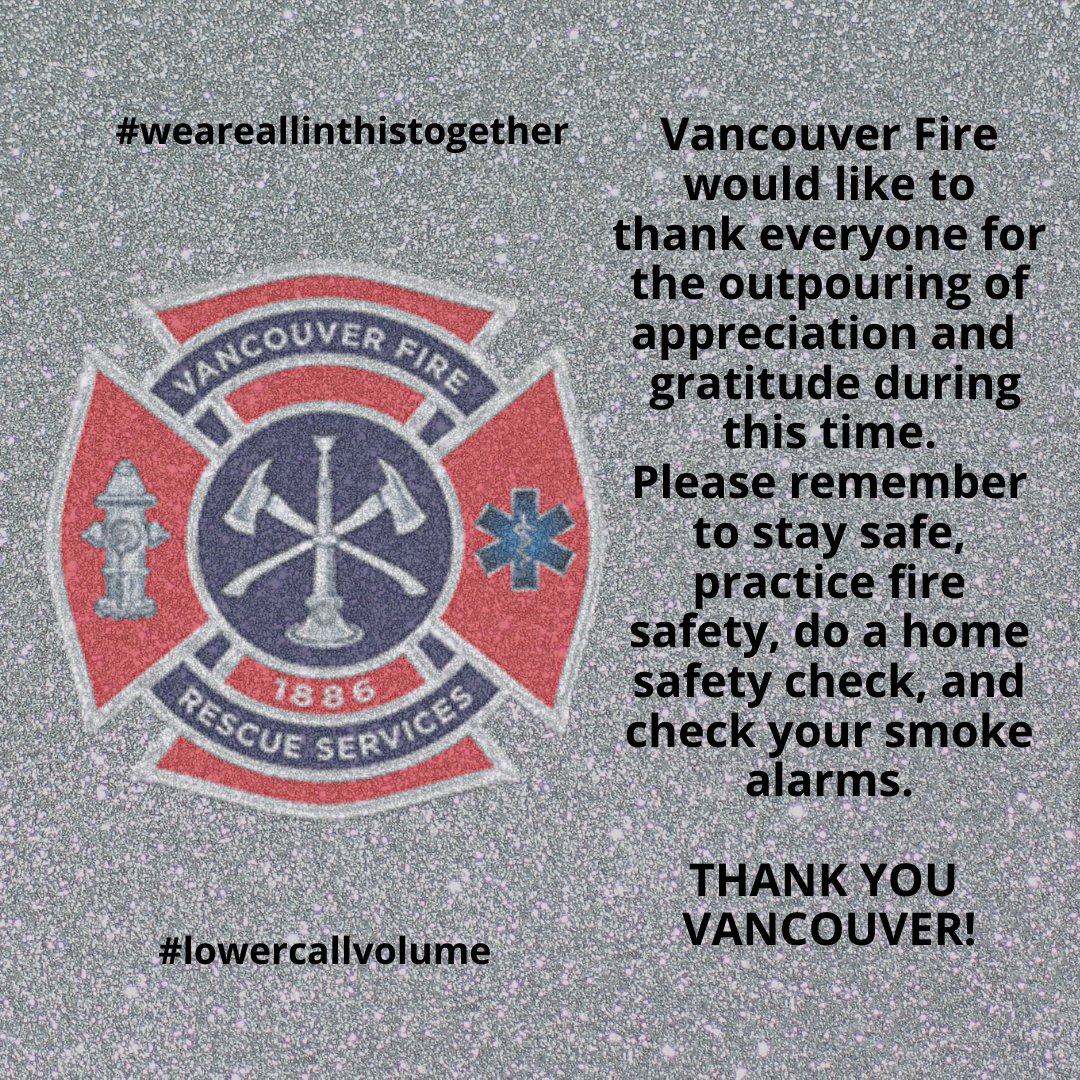 We appreciate your support #vancouver . Day in and day out you’re there cheering us on! We couldn’t be more proud to work for such an amazing city #vanfirerescue #thankyou #lowercallvolume #covid_19 #weareinthistogether