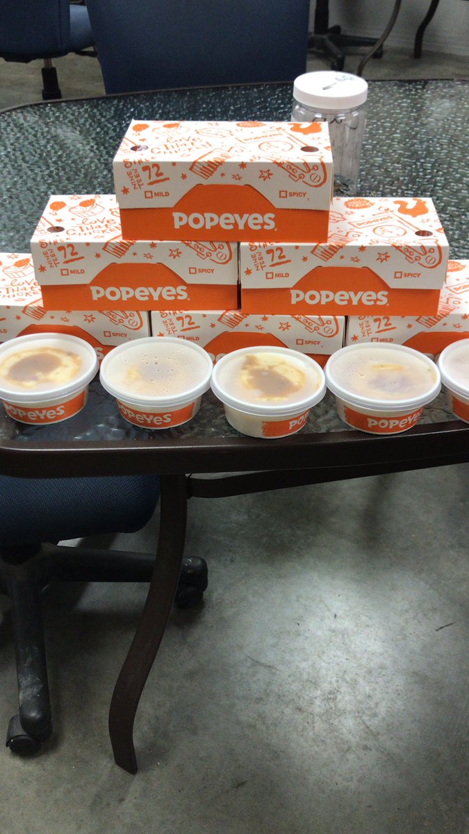 Today for our hard working associates we have boxed lunches from Popeyes.