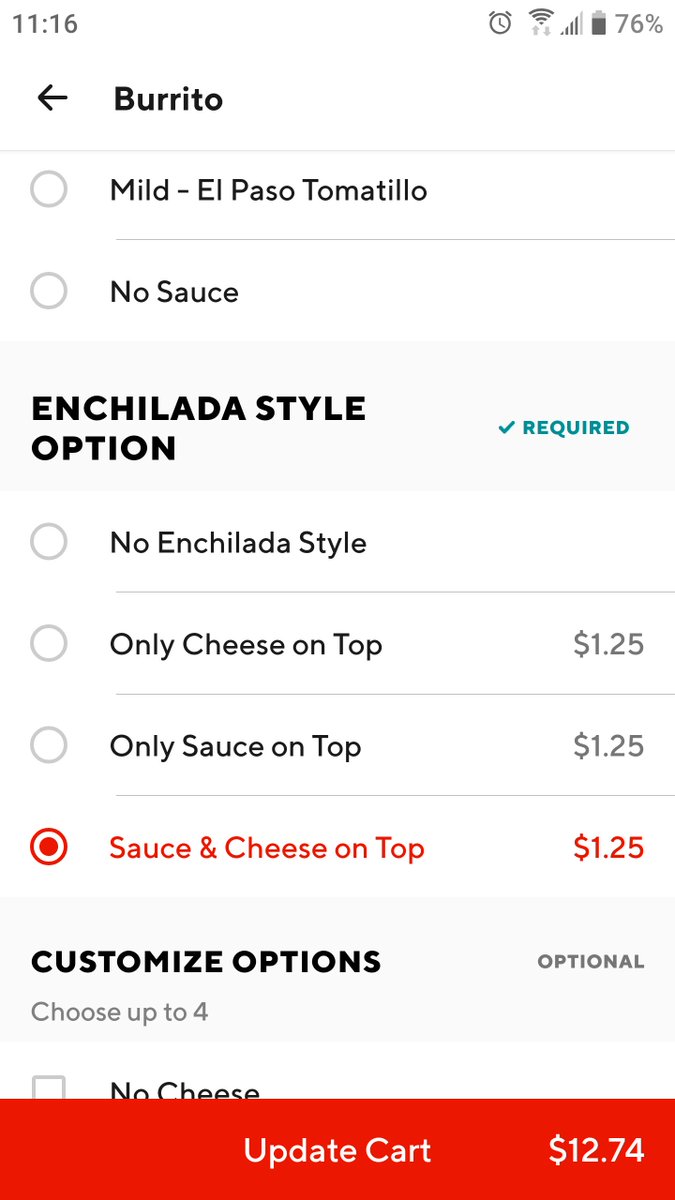 jessbar's tweet photo. @caferio because of your absurd pricing during a pandemic and making enchilada style an extra $1.25 (normally free in your store) and making base price of a burrito cost more on doordash we are doing chipotle instead. https://t.co/PugxaEaJGF