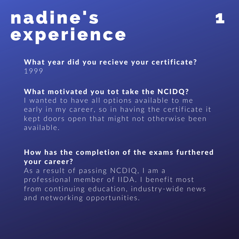 MichiganIIDA's tweet photo. These week's featured NCIDQ designer is Nadine Geering! Nadine passed the exams in 1999, and says that the certification has value throughout an interior designer's career. Read her story below to hear more about her experience!

#interiordesign #dfabcollab #ncidq #careergoals https://t.co/tMHaSXcCwI