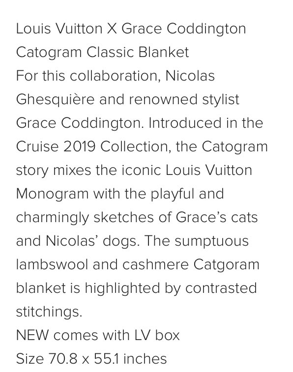 Louis Vuitton X Grace Coddington Catogram Classic Large Blanket NEW