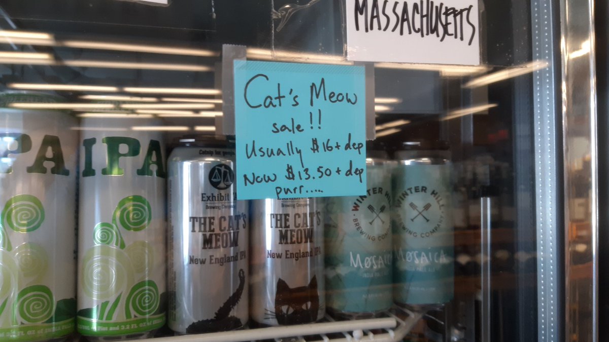 We are doing our darndest to support local breweries during this time of uncertainty, so not only did we load up on Cat's Meow by <a href="/exhibitAbrewing/">Exhibit 'A' Brewing</a>, we are putting it on sale so help it fly. Come come and get some!!