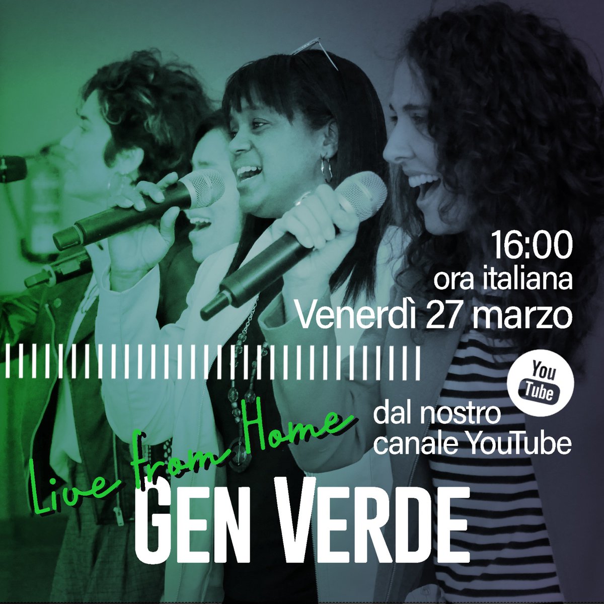 GenVerdeMusic's tweet photo. In questo momento drammatico, che l’umanità intera attraversa, il #GenVerde vuole essere lì con te per vivere un momento di famiglia insieme. 
27 Marzo alle 16.00-live streaming sul nostro canale YouTube @Focolare_org @EsFocolares @Avvenire_Nei @LoppianoSif @christian_m_ita https://t.co/0AGyLhzxyl