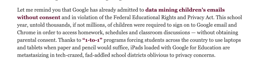 4/Reminder as online schooling is now the nationwide business model in Age of Corona: Google/YouTube is knee-deep in mental-health data mining of kids despite repeated privacy violations.  http://michellemalkin.com/2019/09/04/stop-mental-health-data-mining-of-our-kids-and-deplatform-google-from-public-schools/