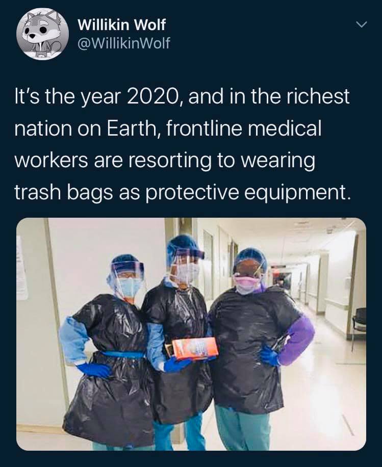 ginzbiz's tweet photo. @Surgeon_General @FitnessGov You guys happy now?
#DeathByCapitalism
Nursing manager at Mount Sinai West hospital in NYC - where staff were forced to wear TRASH BAGS as protective equipment - dies of coronavirus at age 48 https://t.co/f9G6SIoMek https://t.co/P7a8tygdgg