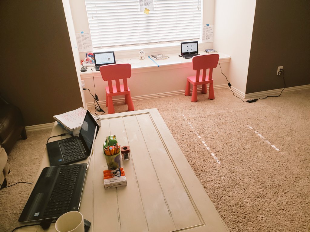 MrsGrounds1's tweet photo. What your teacher's "classroom" looks like now as a teacher/mom.  #wyattlearns @Wyattlearns #StaySafe #IMissMyStudents https://t.co/d9bT7S3VBa