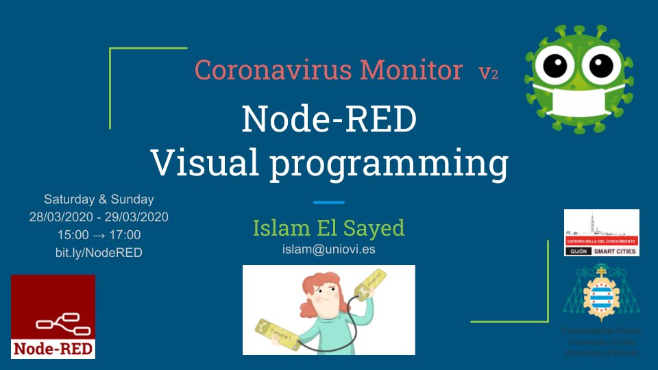 Combat #COVID19, #StayAtHome and #LearnFromHome with <a href="/GijonSmartcity/">Catedra Smart Cities</a> , we will repeat this #IoT on-line tutorial about #NodeRed twice this weekend on Saturday and Sunday from 15:00 to 17:00 in the next link: bit.ly/NodeRED
