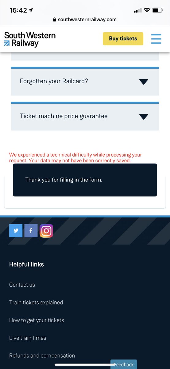 Pjwareham83's tweet photo. @SW_Help Thanks. Tried several times and keep getting the below...an error message and a thank you? https://t.co/SbnhAOQcuN