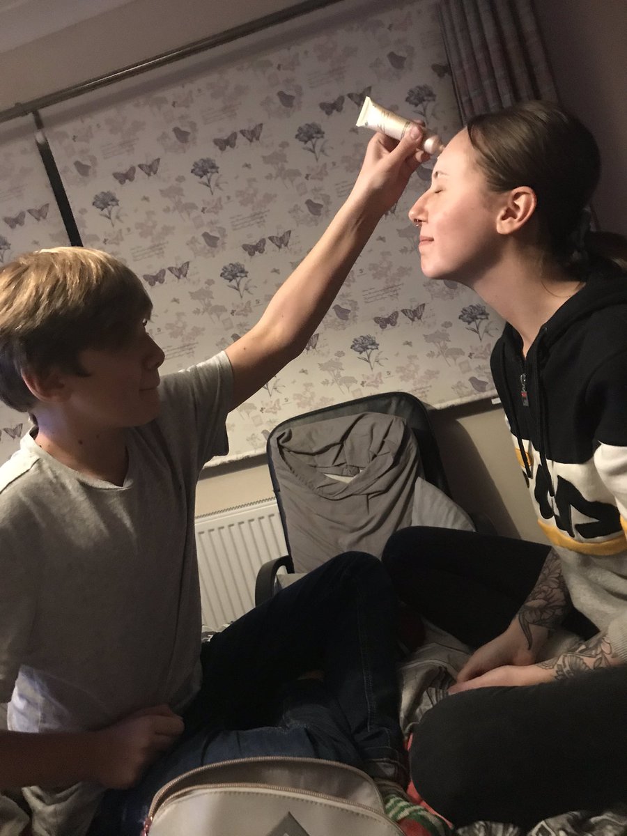 Annette12345673's tweet photo. @BBCTheOneShow When the kids are in lockdown they find ways to keep busy, this is my 21 yr old daughter and 12 yr old son.  Passed some time and lots of laughter XX https://t.co/Bo9P8AY6Ie