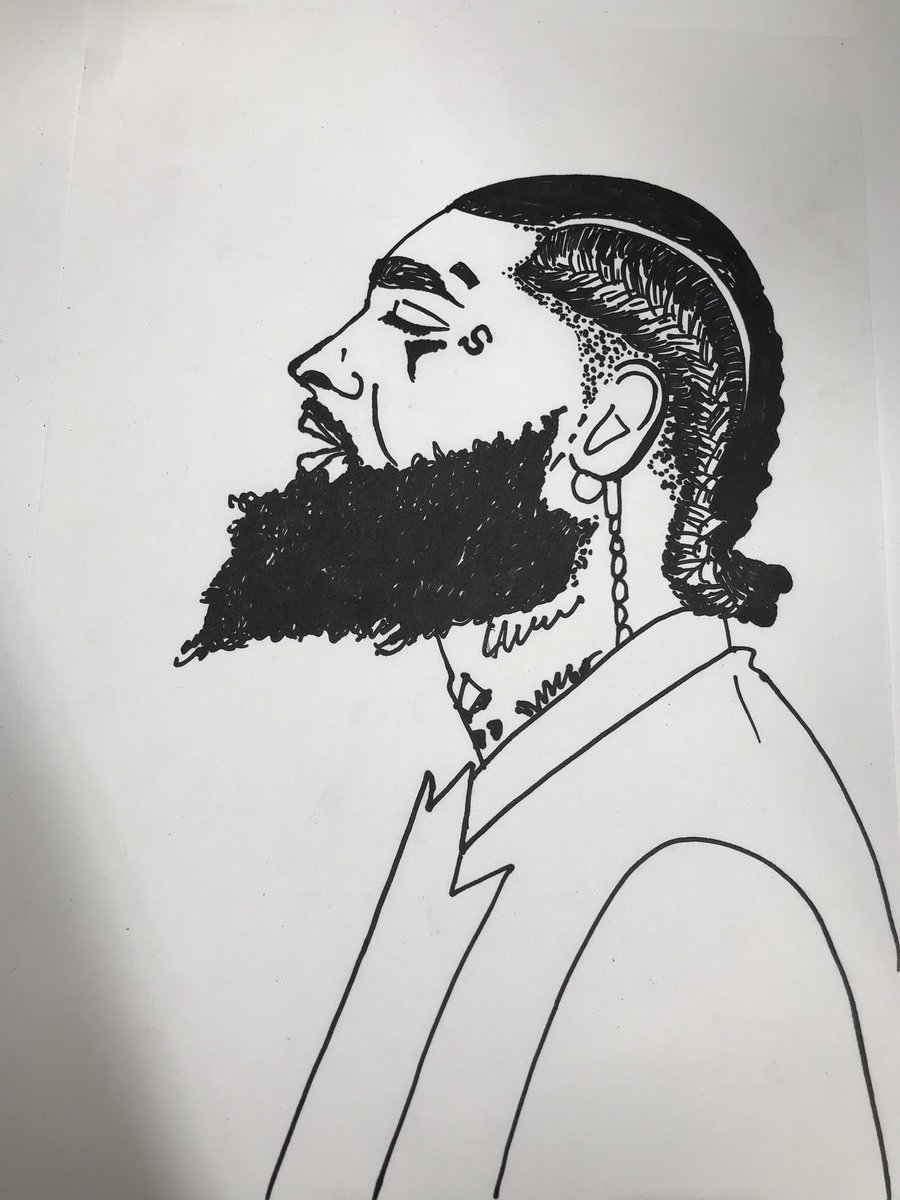 ナカザワマサミ Twitterren ひげを誇張し過ぎた Nipsey Hussle 描き途中 マッキーのみ Hiphop イラスト