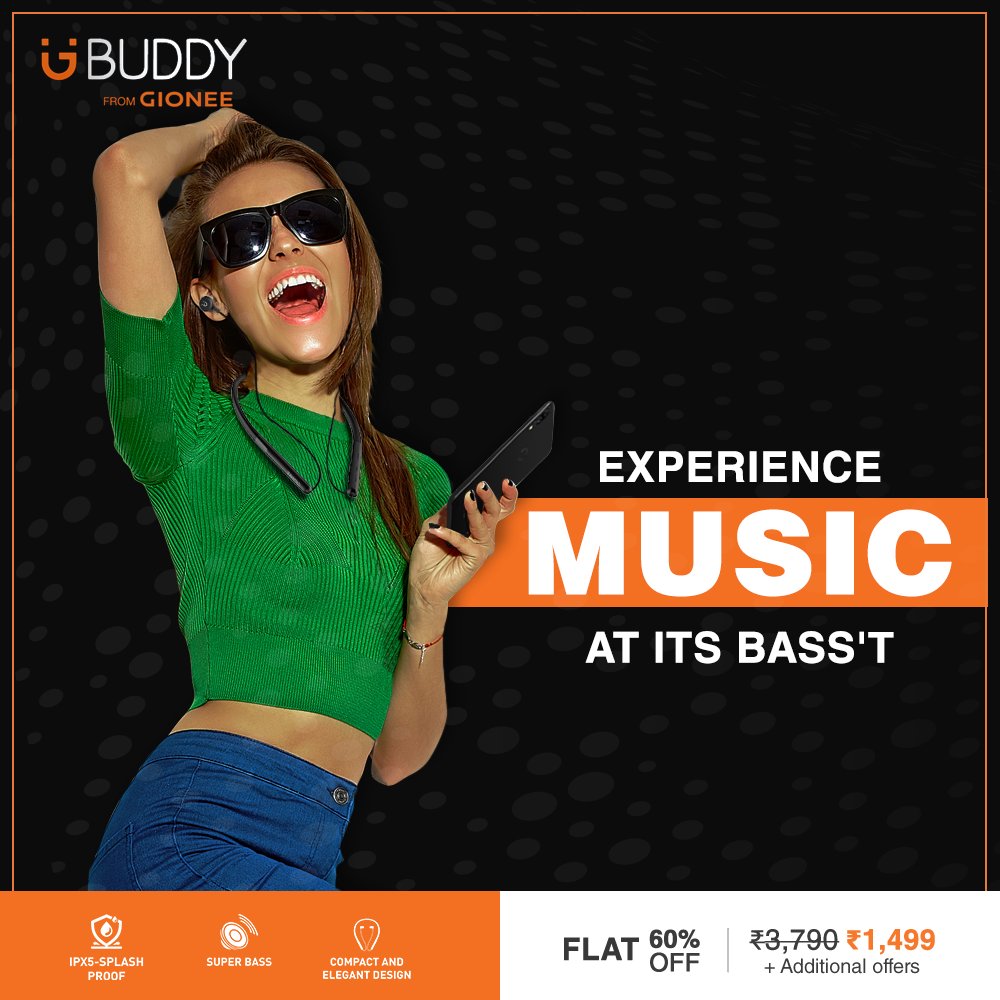 GioneeIndia's tweet image. With #Gbuddy #Neckband, you'll feel your body move on your own. The IPX5 #splashproof headset comes with super #bass so you can groove to the music. Check it out now: ow.ly/z1Jy50y1RhS
#Gionee #music #superbass