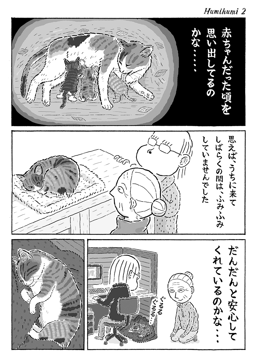 2ページ猫漫画「ふみふみ子守唄」 #猫の菊ちゃん 