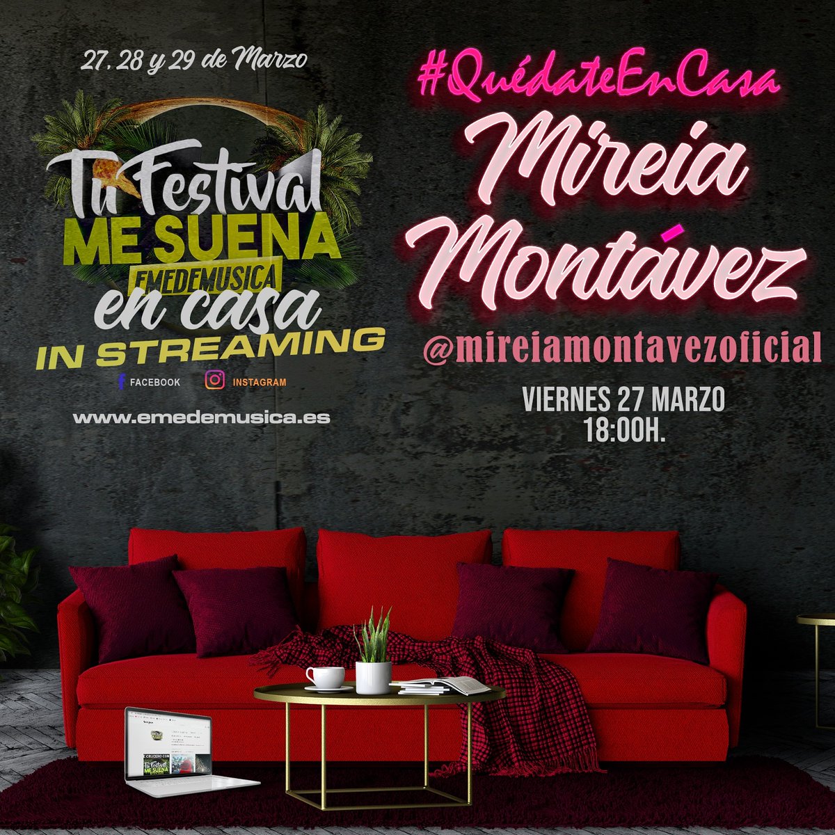 Mañana!Me quedo con todos vosotros en casa!No te pierdas el mini concierto que os tengo preparado.En directo desde mi Instagram.Porque juntos lo conseguiremos más rápido!💪❤️ #quedateconmigo
#quedateencasa #juntospasaramasrapido #juntosmasfuertes