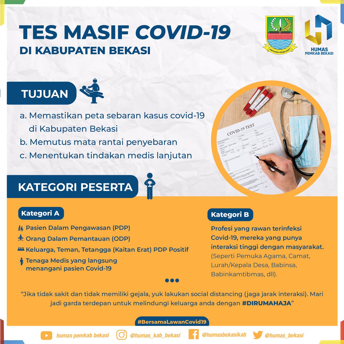 Hai Warganet!
-
Hari ini, Kamis (26/3) Pemerintah Kabupaten Bekasi melakukan Rapid Test atau tes masif Covid-19
-
Untuk warganet yang belum mengetahui apa dan bagaimana test cepat/rapid test covid-19 ini dilakukan. Yuk disimak infografisnya! #bersamamelawancorona

<a href="/ekasupriatmaja/">Eka Supria Atmaja</a>