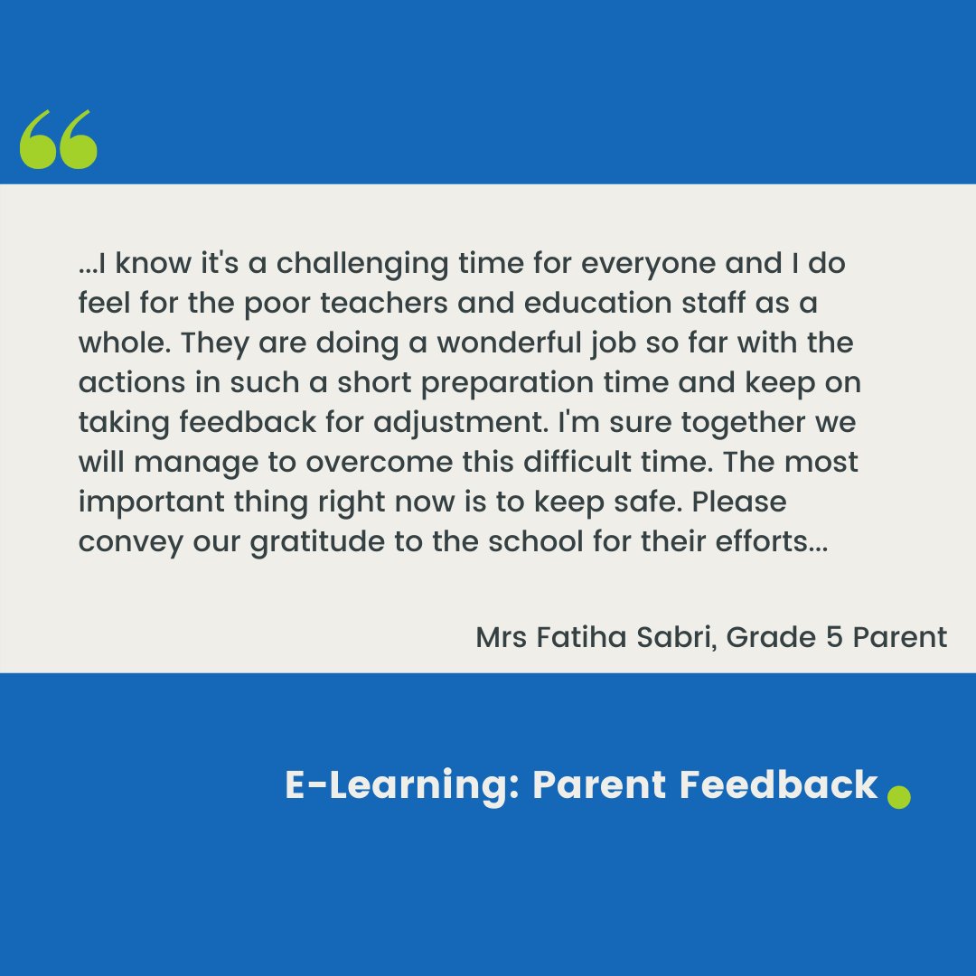 GreenfieldIntS's tweet photo. Concluding the first week of #ELearning with some positive feedback from our parents 😊 Thank you all, it means a lot.
#behappybeGIS #AllForTheLoveOfLearning #ProudlyTaaleem🍎 #InspiringYoungMinds 
#WelcomeBackToLearning
@Taaleem @KHDA @MrJamiePlunkett @Miss_Healy_GIS https://t.co/QEJOUyQzme