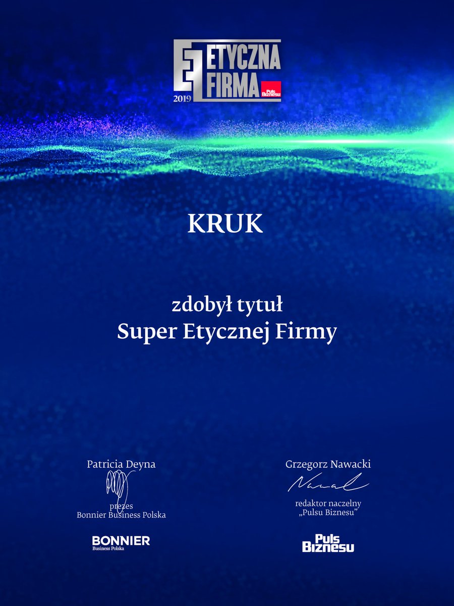 Już po raz trzeci z rzędu otrzymaliśmy tytuł „Etycznej Firmy” <a href="/puls_biznesu/">Puls Biznesu</a> I po raz pierwszy tytuł SuperEtycznej Firmy. Od lat etyczne podejście towarzyszy nam w codziennej pracy w biurze, ale również z naszymi partnerami biznesowymi, inwestorami i klientami. Dziękujemy.