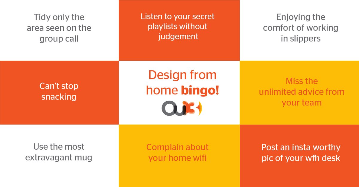 Oui3_design's tweet photo. Design from home bingo 📍Let us know your score! 
#WFH #workingfromhome #WorkFromHome #bingo #design #designfromhome #branding #CoronavirusLockdownUK #coronavirus #studiolife https://t.co/5UldsOXZmz