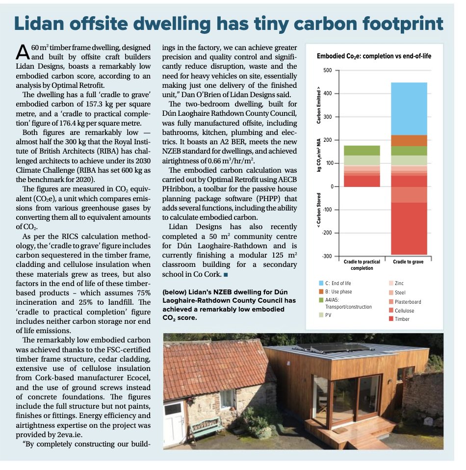 Nice piece in the recent Passive House+ Magazine on an #embodiedcarbon assessment of a dwelling #LidanDesigns did for #DLRCoCo last summer.
Key Message 'Dwelling boasts a remarkably low embodied carbon score...157.3 kg per sqm half <a href="/RIBA/">Royal Institute of British Architects</a> target set for 2030 Climate Challenge