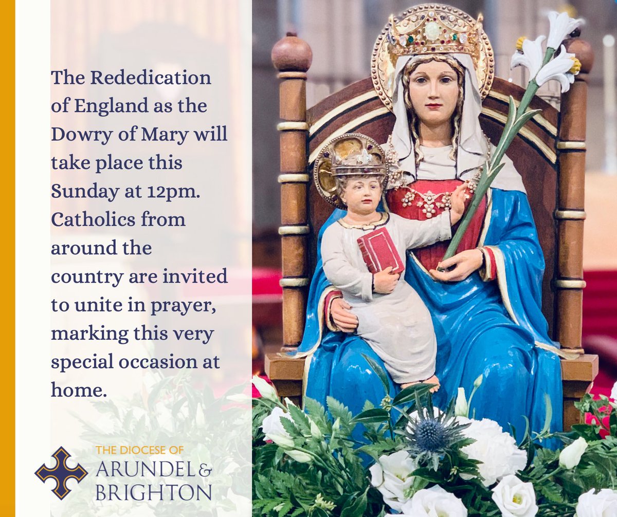 The Rededication of England as the Dowry of Mary will take place this Sunday (29th) at 12pm. Catholics are being asked to unite in prayer marking this very special occasion in a personal way, at home: dabnet.org/News/View/312