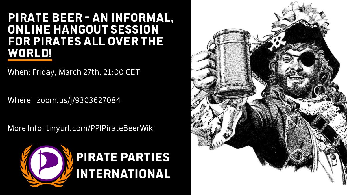 ppinternational's tweet photo. Hey #Pirates! Social distancing getting you down? Come hang out at #PirateBeer tomorrow, it will be MUCH more fun than quarantining alone! 🥰 🏴☠️ #PPint #PPinternational
We'll start things on Zoom as always, but we also hope to test Jitsi while we're together. 😁 https://t.co/n6iNvljCTE