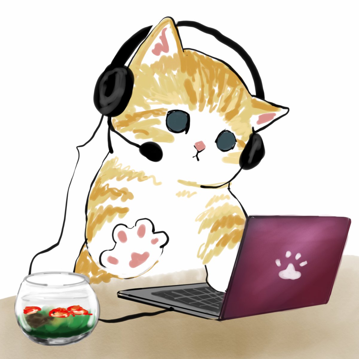 no humans laptop computer cat headphones animal focus white background  illustration images