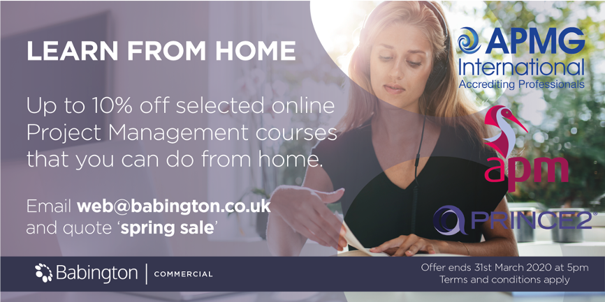 Get 10% off a range of online Project Management courses, so that you can up-skill yourself whilst at home! Online training programmes including PRINCE2®, AgilePM® and APM. Browse our range, here: babington.co.uk/courses/projec… #homelearning #skillsdevelopment #projectmanagement