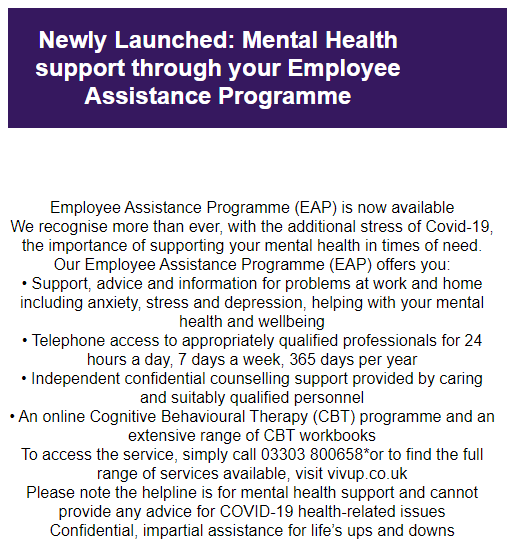 Calling all staff! Details of staff support detailed below