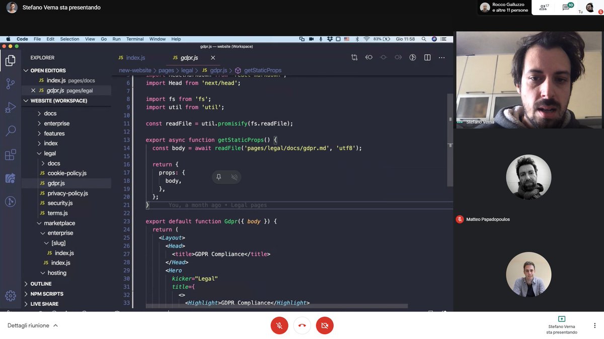 We take internal training very seriously, even when we're all locked down. Today we had an excellent skill-sharing meeting with <a href="/steffoz/">Stefano Verna</a> about #Nextjs and serverless functions.