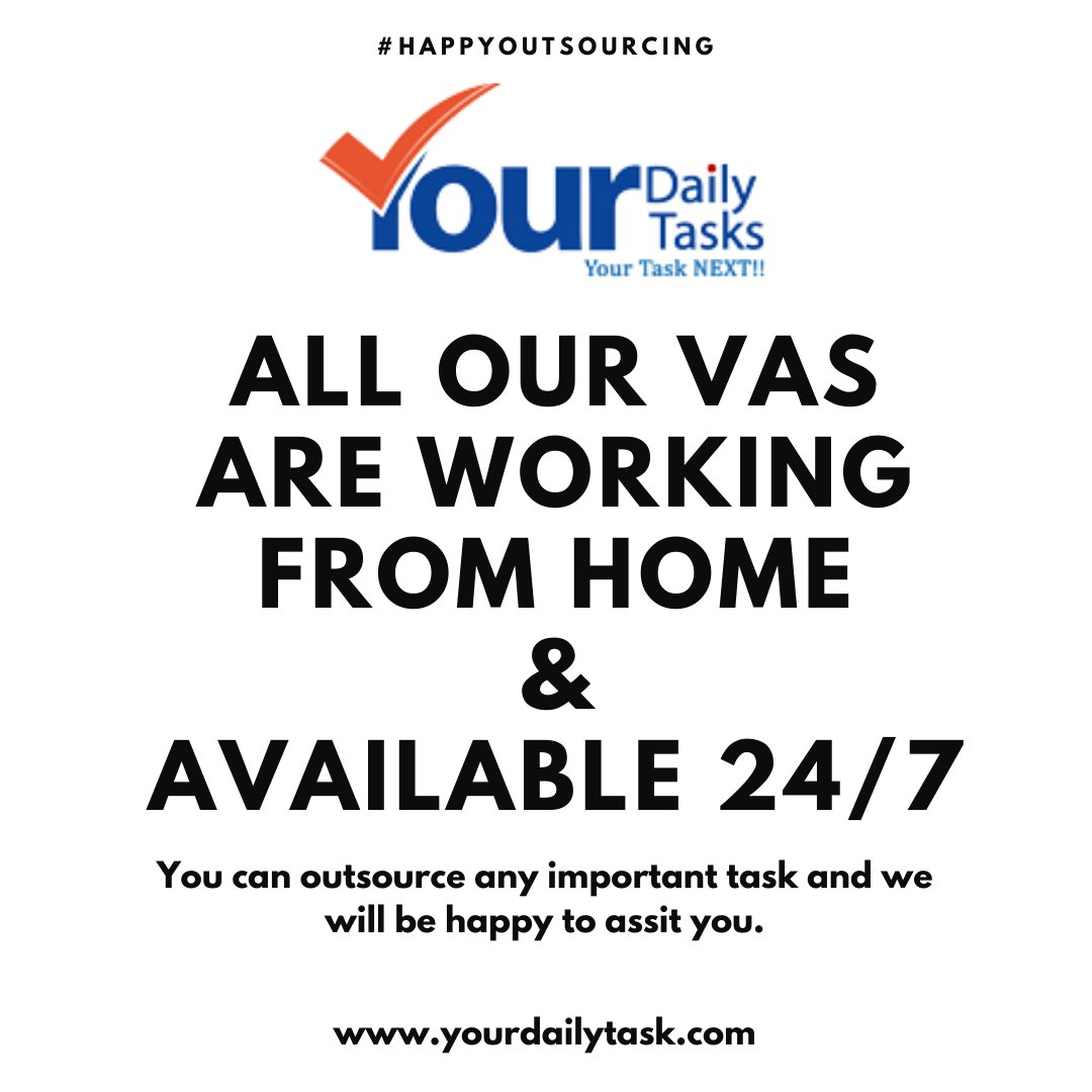 yourdailytasks's tweet photo. In light of this dangerous situation worldwide. 
Our VAs are working from home and we are fully capable to take care of any task.

Stay safe and #HireVirtualAssistant, we will take care of your simple yet essentials tasks. 

https://t.co/GprVNTALRX for any virtual assistant needs https://t.co/Qg1KgNr8MA