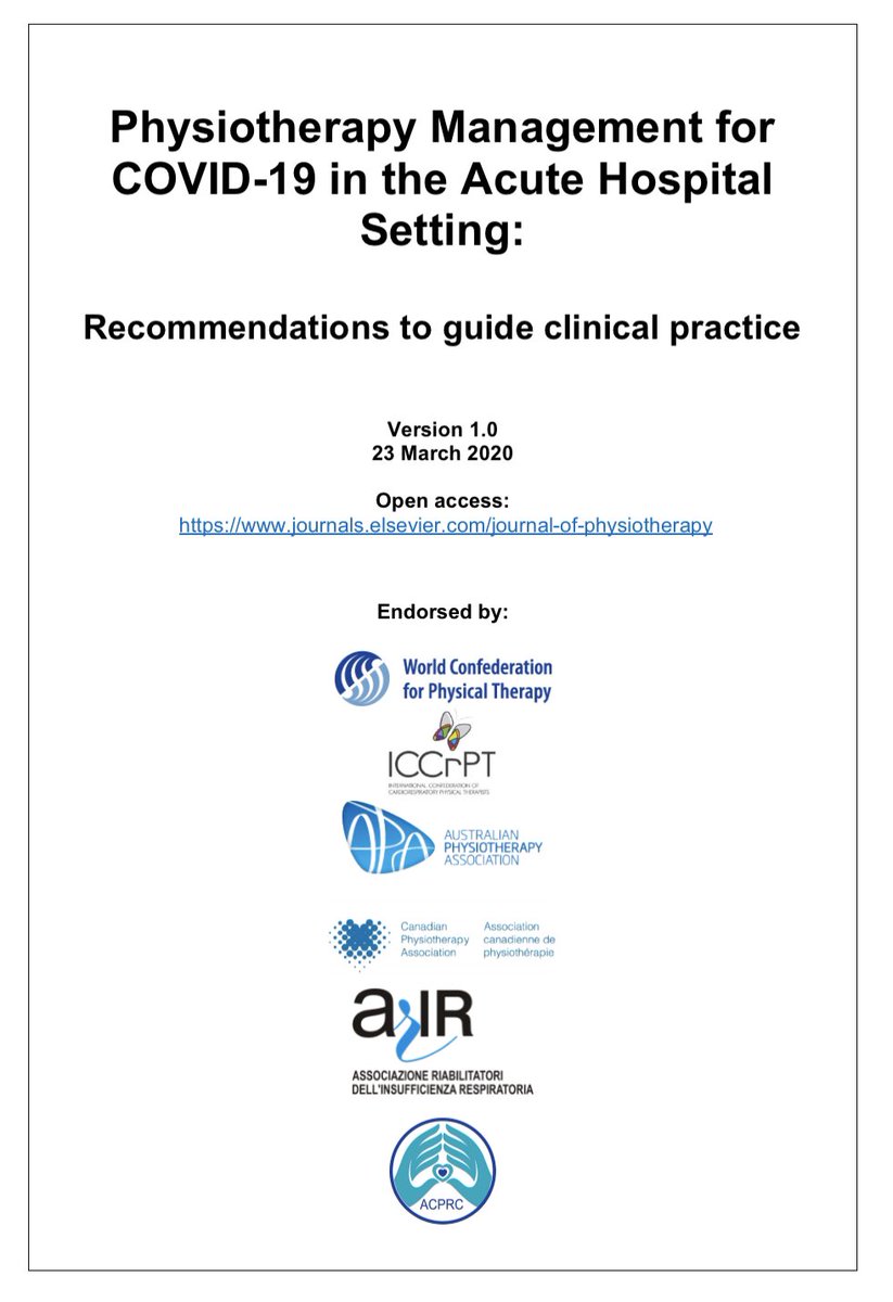 Rachael Moses (@nhsrachaelm) on Twitter photo #Physiotherapy #Management for #COVID19 in the acute setting
Incredible bunch of #Respiratory experts led by <a href="/PhysioPeterT/">Peter Thomas</a> and super fast edits by <a href="/chodgsonANZICRC/">Prof Carol Hodgson</a>
Please share but note ‘in press’ for <a href="/JPhysiother/">Journal of Physiotherapy</a> & thanks to <a href="/JoP_Editor/">.</a> for expediting
dropbox.com/s/q5qvjsoq4f45… #Physiotherapy #Management for #COVID19 in the acute setting
Incredible bunch of #Respiratory experts led by <a href="/PhysioPeterT/">Peter Thomas</a> and super fast edits by <a href="/chodgsonANZICRC/">Prof Carol Hodgson</a>
Please share but note ‘in press’ for <a href="/JPhysiother/">Journal of Physiotherapy</a> & thanks to <a href="/JoP_Editor/">.</a> for expediting
dropbox.com/s/q5qvjsoq4f45…