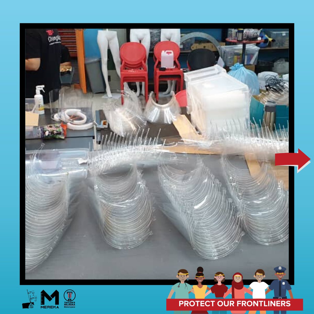 merekaMY's tweet photo. Innovation in full effect!⁣
⁣
Biji-biji initiative, Me.reka, Taylors Me.reka Makerspace, Taylors University, Impact Malaysia, and our network of partners, were able to mobilise the production of PPE's for doctors, nurses, and others at the frontline of Covid-19. @Khairykj 
⁣ https://t.co/D8ffgqPpXz