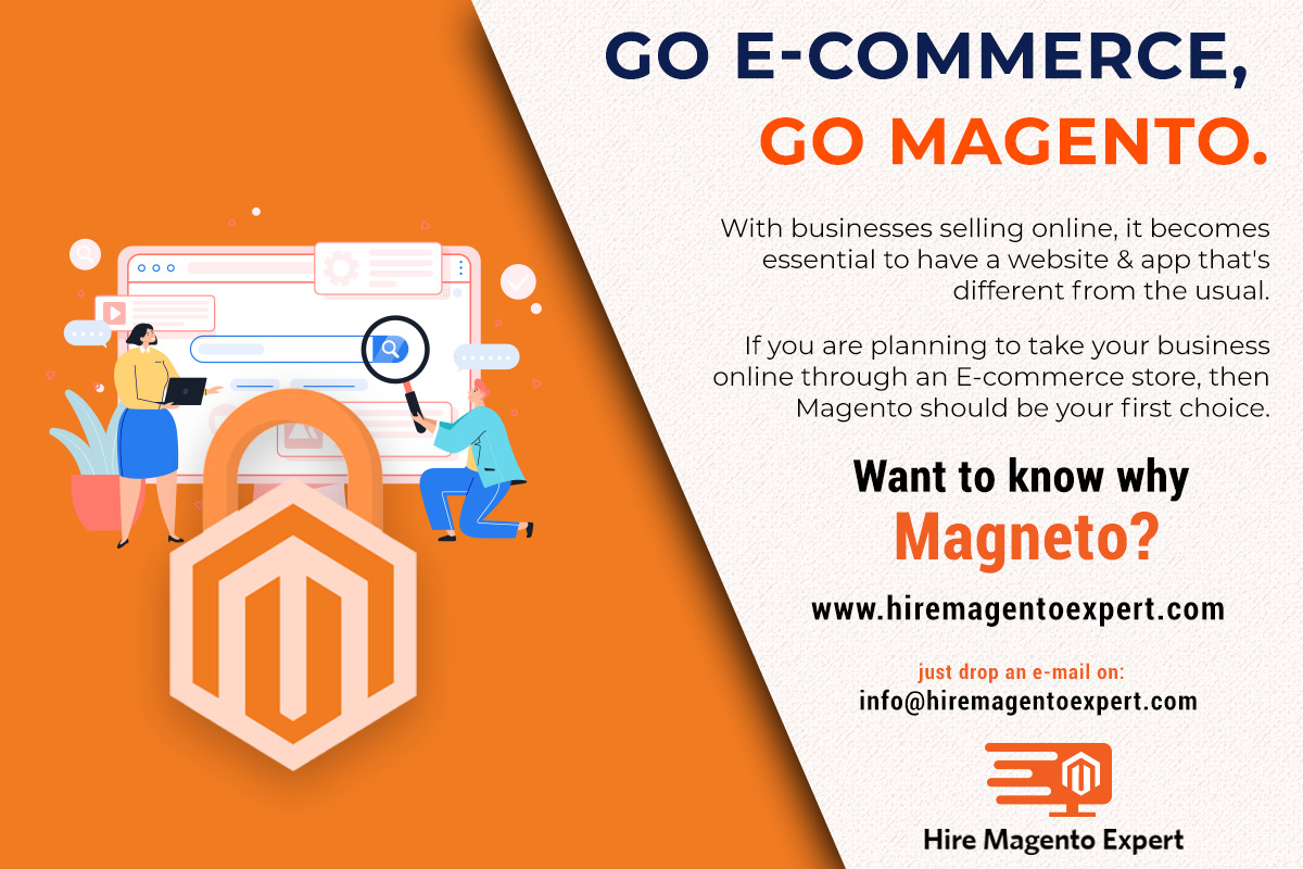 Go E-commerce,
Go Magento.
With businesses selling online, it becomes essential to have a #website &amp; app that's different from the usual.

If you are planning to take your business online through an #EcommerceStore, then #Magento should be your first choice.