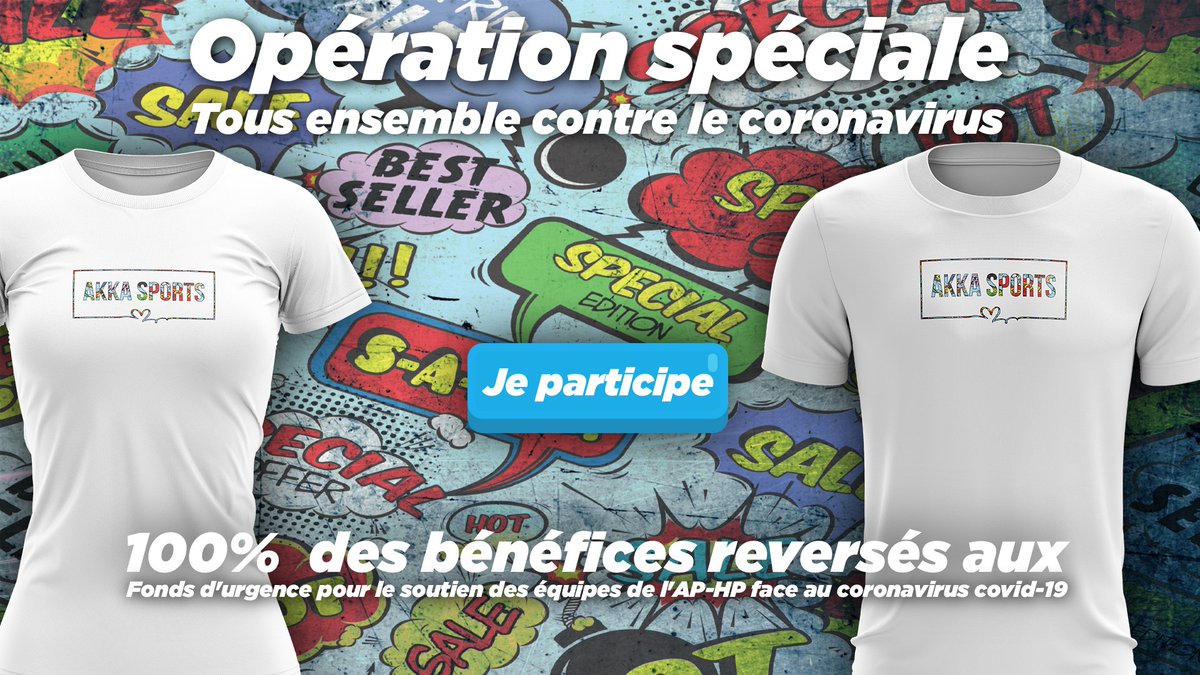 #Annonce-💥La team #Akka se mobilise contre le coronavirus ‼️
Les bénéfices seront intégralement reversés aux fonds d'urgence géré par les AP-HP🥼
Pour commander✅bit.ly/33KgrqO
Si vous souhaitez donner directement aux fonds d'urgence🚑✅bit.ly/2QNuCWF
Merci🙏