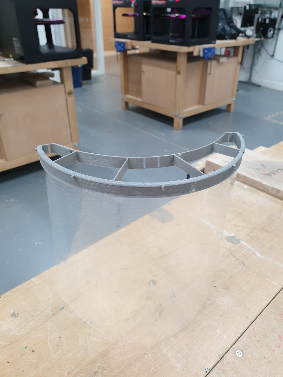 CDTMrHay's tweet image. First attempt at making face shields using the @newbattlehigh #3dprinters #KindnessMidlothian