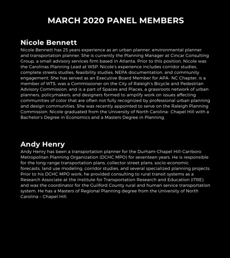 (Join us 3/30 unc.zoom.us/j/314762715) We'll be talking with two <a href="/DCRPcarolina/">Carolina Planning</a> alumni transportation professionals about how engineers and planners work together in transportation projects and the role planners play in the process. <a href="/ITE_Carolina/">ITE UNC Chapel Hill</a>