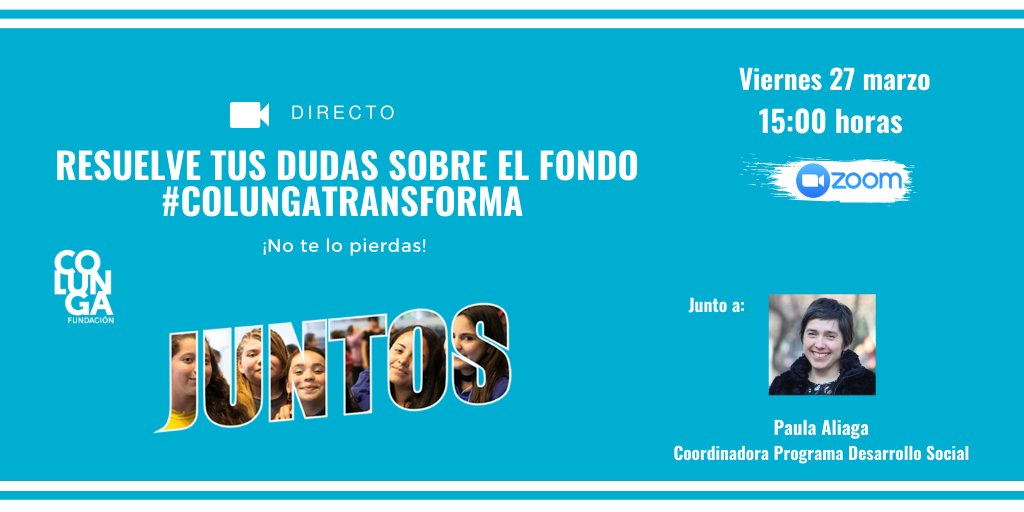 fundcolunga's tweet photo. 😀Estamos felices de contarles que, dada la gran convocatoria de la reunión de ayer, este viernes 27 de marzo estaremos respondiendo nuevamente a las dudas de la convocatoria #ColungaTransforma vía #Zoom.  

¡Te esperamos a las 15:00 horas!
▶️ https://t.co/OomhGUuw0v https://t.co/fdfRZQtgej