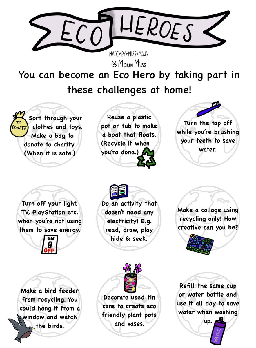 🌟Home learning resource🌟
🌍 Some ideas for little ways children and families can be more eco friendly at home 🌍 please feel free to share! <a href="/KSBScotland/">Keep Scotland Beautiful</a> <a href="/wosdec/">WOSDEC</a> @EcoSchoolsScot  #HomeschoolinguK #homeschool #ecoheroes #StayHomeSaveLives #learningforsustainability