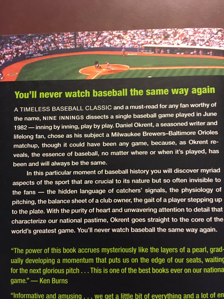 Suggestion for March 26 ... Nine Innings: The Anatomy of a Baseball Game (1985) by Daniel Okrent.